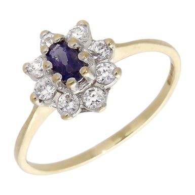 Pre-Owned 9ct Yellow Gold Iolite & Cubic Zirconia Cluster Ring