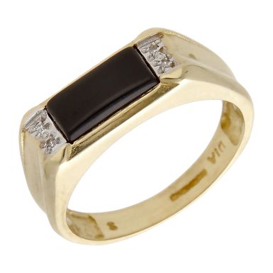 Pre-Owned 9ct Yellow Gold Onyx & Diamond Signet Ring