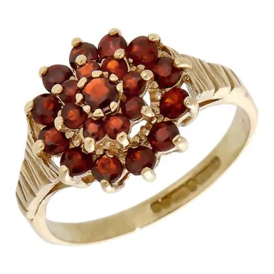 Pre-Owned 9ct Yellow Gold Garnet Cluster Ring