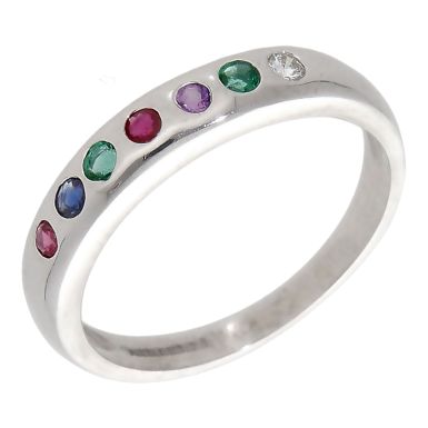 Pre-Owned 9ct White Gold Gemstone Set Dearest Ring