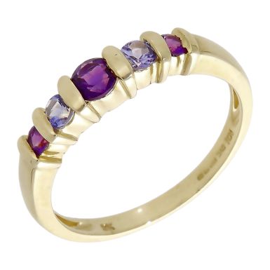 Pre-Owned 9ct Yellow Gold Amethyst & Tanzanite Dress Ring