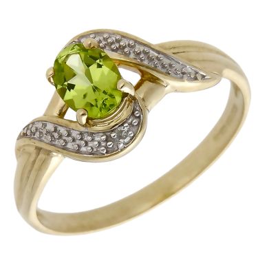 Pre-Owned 9ct Yellow Gold Peridot & Diamond Dress Ring