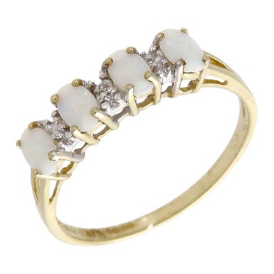 Pre-Owned 9ct Yellow Gold Opal & Diamond Dress Ring