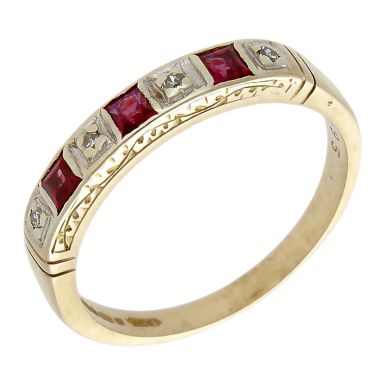 Pre-Owned Vintage 1982 9ct Gold Ruby & Diamond Eternity Ring