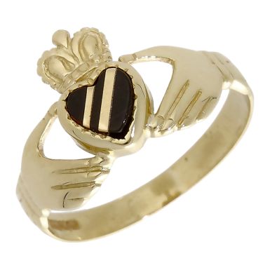 Pre-Owned 9ct Yellow Gold Onyx Claddagh Dress Ring