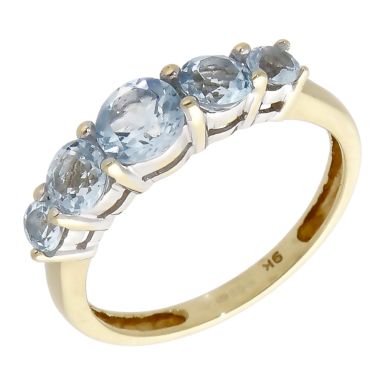Pre-Owned 9ct Yellow Gold Blue Topaz 5 Stone Dress Ring