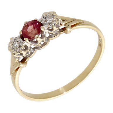 Pre-Owned Vintage 1987 9ct Gold Ruby & Diamond Trilogy Ring