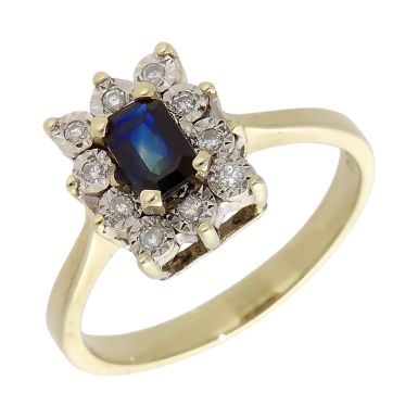 Pre-Owned 9ct Yellow Gold Sapphire & Diamond Cluster Ring