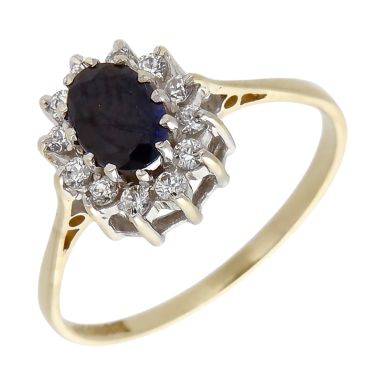 Pre-Owned 9ct Yellow Gold Sapphire & CZ Cluster Ring