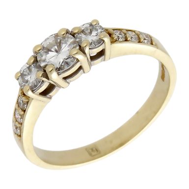 Pre-Owned 9ct Yellow Gold Moissanite Trilogy Ring