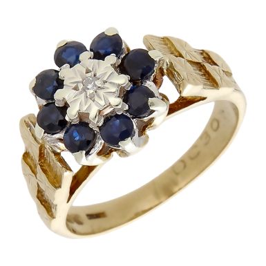 Pre-Owned Vintage 1978 9ct Sapphire & Diamond Cluster Ring