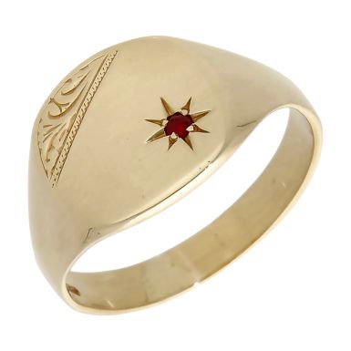 Pre-Owned 9ct Yellow Gold Red Spinel Signet Ring