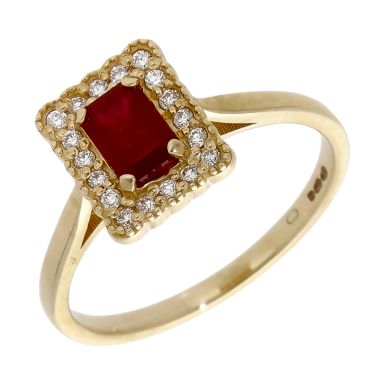 Pre-Owned 9ct Yellow Gold Ruby & Diamond Set Dress Ring