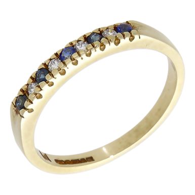 Pre-Owned 9ct Yellow Gold Sapphire & Diamond Half Eternity Ring
