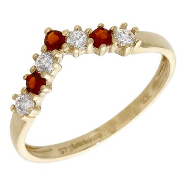 Pre-Owned 9ct Yellow Gold Garnet & Cubic Zirconia Wishbone Ring
