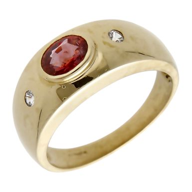 Pre-Owned 9ct Yellow Gold Orange Topaz & Diamond Dress Ring