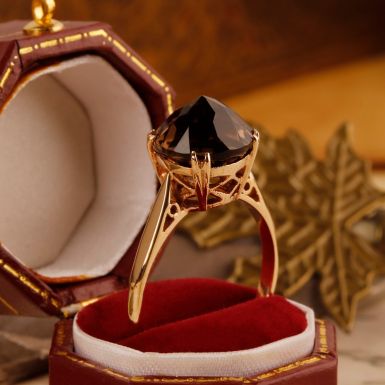 Pre-Owned Vintage 1968 9ct Gold Smokey Quartz Solitaire Ring