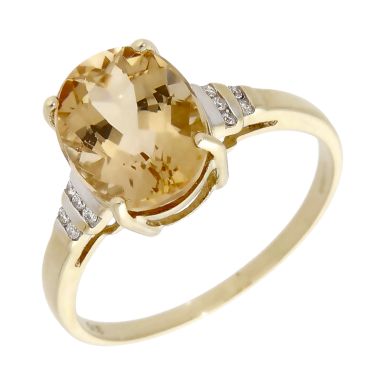 Pre-Owned 9ct Yellow Gold Citrine & Diamond Dress Ring