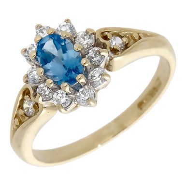 Pre-Owned 9ct Gold Blue Topaz & Cubic Zirconia Cluster Ring