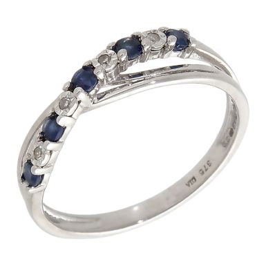 Pre-Owned 9ct White Gold Sapphire & Diamond Crossover Wave Ring