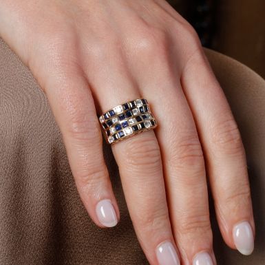 Pre-Owned 18ct Yellow Gold Sapphire & Diamond Curved Band Ring