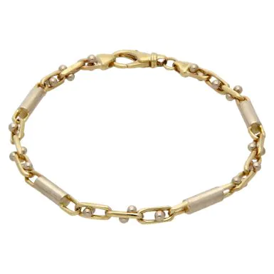 Pre-Owned 9ct Yellow & White Gold Beaded Fancy Bar Link Bracelet
