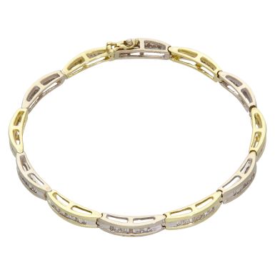 Pre-Owned 14ct Yellow & White Gold Baguette Cut Diamond Bracelet