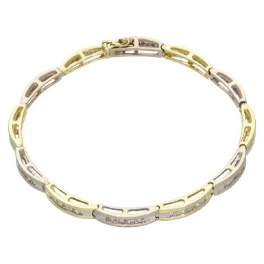 Pre-Owned 14ct Yellow & White Gold Baguette Cut Diamond Bracelet