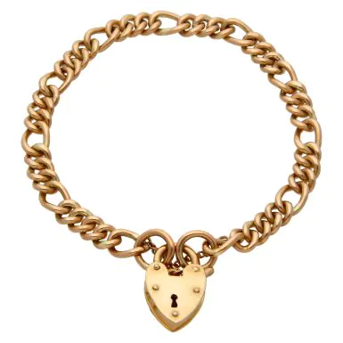 Pre-Owned 9ct Yellow Gold Figaro Link Padlock Bracelet