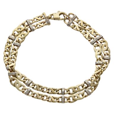 Pre-Owned 9ct Yellow & White Gold 8.75" 2Row Fancy Link Bracelet