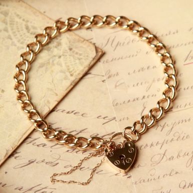 Pre-Owned Vintage 1976 9ct Gold Curb Link Padlock Bracelet