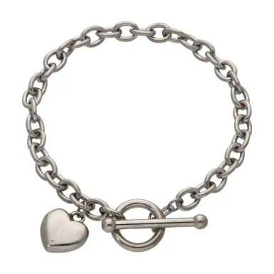 Pre-Owned 9ct White Gold Heart & T-Bar Lariat Belcher Bracelet
