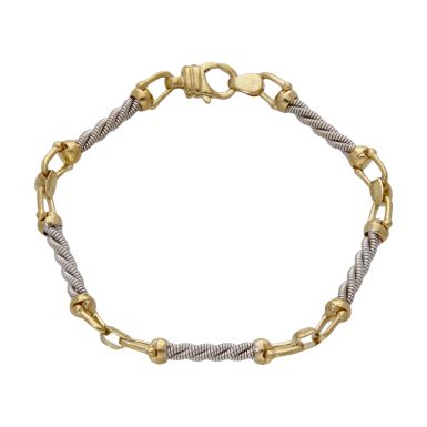 Pre-Owned 9ct Yellow & White Gold 7.5" Twist Bar Link Bracelet