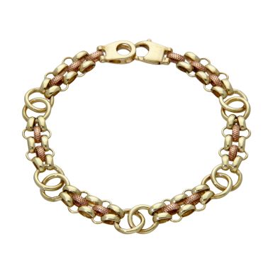 Pre-Owned 9ct Yellow & Rose Gold 7.5" Fancy Link Bracelet