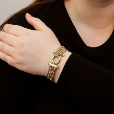 Pre-Owned 9ct Yellow Gold 8" 4 Row Fancy Popcorn Link Bracelet