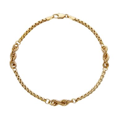 Pre-Owned 9ct Yellow Gold 7.25" Box & Rope Link Bracelet