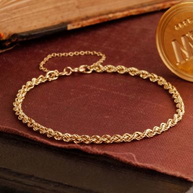 Pre-Owned Vintage 1980 9ct Yellow 7 Inch Rope Bracelet