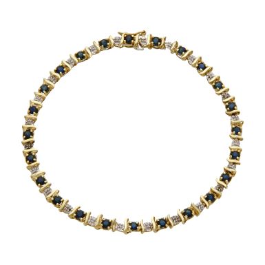 Pre-Owned 9ct Gold 7.75" Sapphire & Diamond Tennis Bracelet