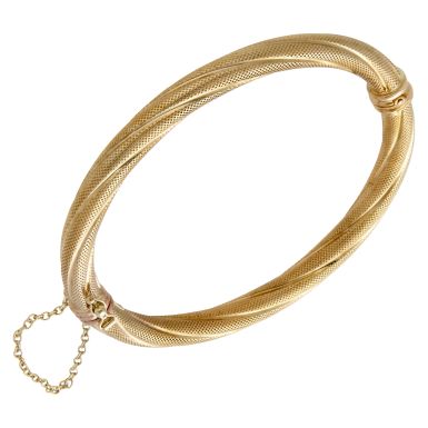 Pre-Owned 9ct Yellow Gold Hinged Hollow Textured Twist Bangle