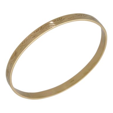 Pre-Owned 9ct Yellow Gold Engraved Solid Push-On Bangle