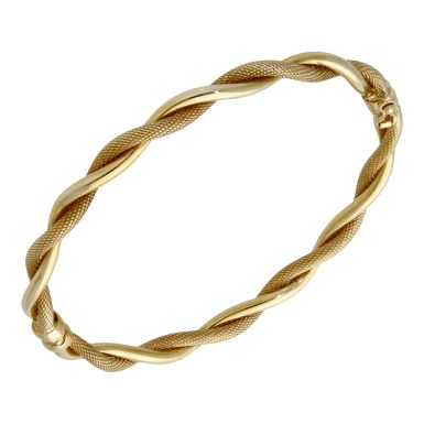 Pre-Owned 9ct Yellow Gold Hinged Textured Twist Bangle