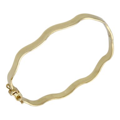 Pre-Owned 9ct Yellow Gold Wave Effect Hinged Bangle