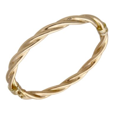 Pre-Owned 9ct Yellow Gold Twisted Hinged Bangle