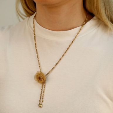Pre-Owned 9ct Gold Belcher Link Rose Flower Tassle Necklace