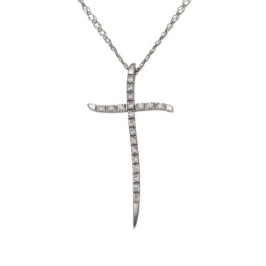 Pre-Owned 14ct White Gold Cubic Zirconia Cross & Chain Necklace