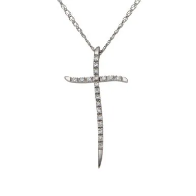 Pre-Owned 14ct White Gold Cubic Zirconia Cross & Chain Necklace