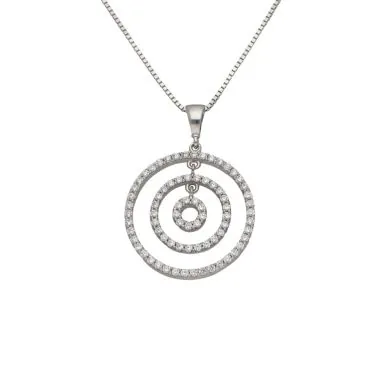Pre-Owned 9ct White Gold Diamond Circles Pendant Neclace