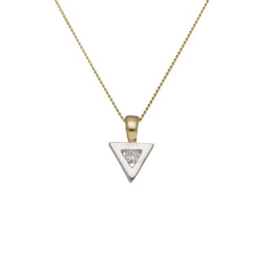 Pre-Owned 9ct Gold Diamond Set Triangle Pendant & Chain Necklace