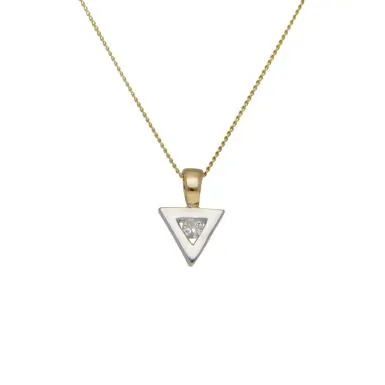 Pre-Owned 9ct Gold Diamond Set Triangle Pendant & Chain Necklace
