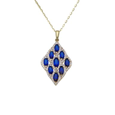 Pre-Owned 9ct Gold Simulated Blue Gemstone Pendant Necklace